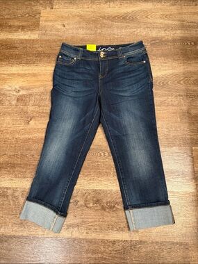 INC International Concepts Dark Blue Rolled Cuff Capri Jeans